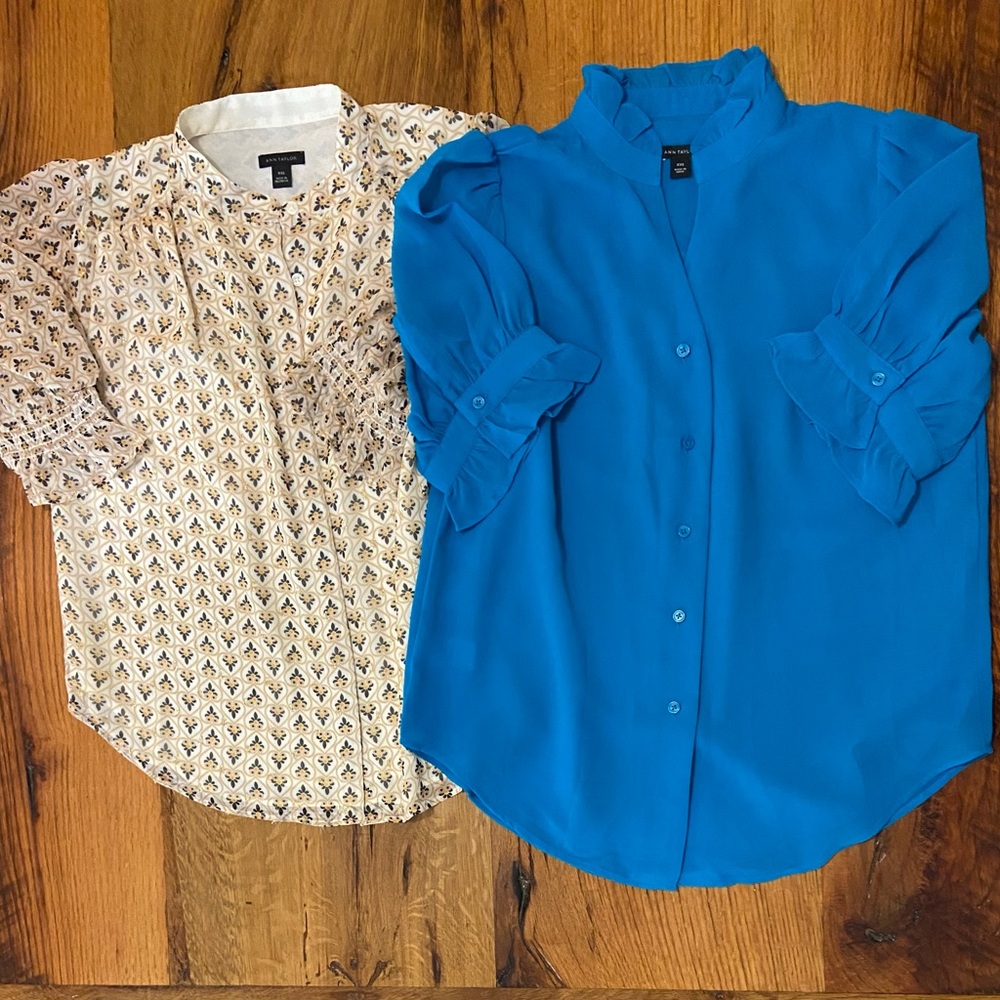 Ann Taylor Set of TWO Classic Lined Button Up Tops, Great Basics, Size XXS